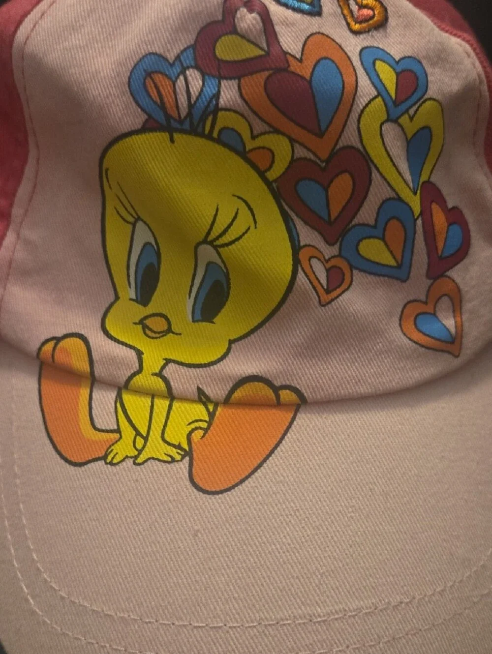 Pink Tweety Kids Baseball Hat with Heart Motif